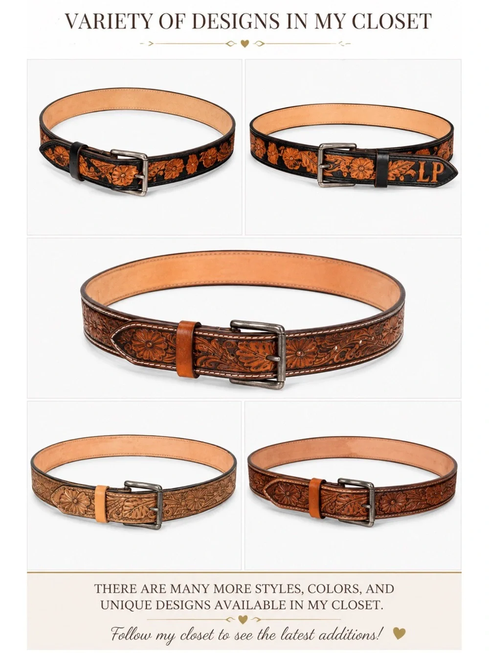 Tooled Leather Belt - Tan handmade